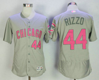 Men's Chicago Cubs #44 Anthony Rizzo Gray with Pink Mother's Day Stitched MLB Majestic Flex Base Jersey