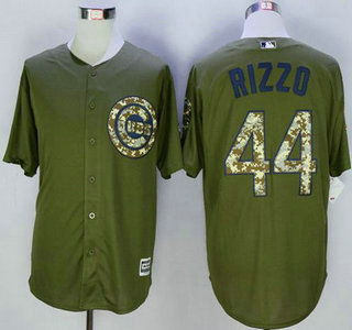 Men's Chicago Cubs #44 Anthony Rizzo Green Camo New Cool Base Jersey