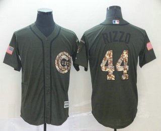 Men's Chicago Cubs #44 Anthony Rizzo Green Salute to Service Cool Base Jersey