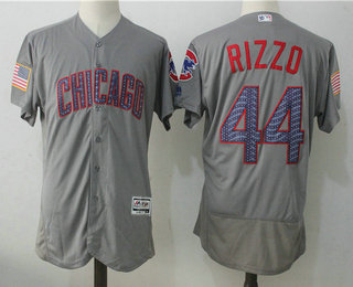 Men's Chicago Cubs #44 Anthony Rizzo Grey 2017 Stars & Stripes Stitched MLB Majestic Flex Base Jersey