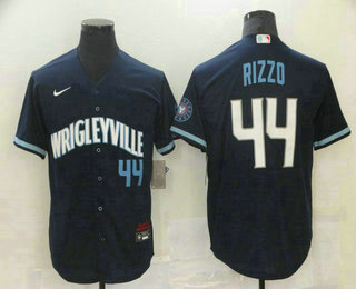 Men's Chicago Cubs #44 Anthony Rizzo Navy Blue With Small Number 2021 City Connect Stitched MLB Cool Base Nike Jersey