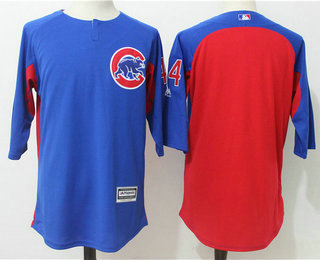 Men's Chicago Cubs #44 Anthony Rizzo Royal Blue Red Collection On-Field 3 4-Sleeve Stitched MLB Majestic Batting Practice Jersey