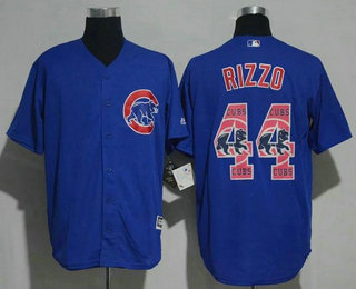 Men's Chicago Cubs #44 Anthony Rizzo Royal Blue Team Logo Ornamented Stitched MLB Majestic Cool Base Jersey