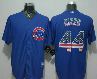 Men's Chicago Cubs #44 Anthony Rizzo USA Flag Fashion Blue New Cool Base Jersey