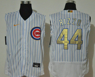 Men's Chicago Cubs #44 Anthony Rizzo White Gold 2020 Cool and Refreshing Sleeveless Fan Stitched Flex Nike Jersey