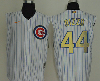 Men's Chicago Cubs #44 Anthony Rizzo White Gold 2020 Cool and Refreshing Sleeveless Fan Stitched MLB Nike Jersey