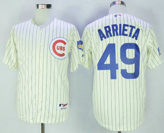 Men's Chicago Cubs #49 Jake Arrieta 1969 Cream Stitched MLB Throwback Jersey By Mitchell & Ness