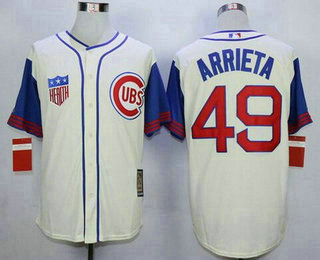 Men's Chicago Cubs #49 Jake Arrieta Cream 1942 Majestic Cooperstown Collection Throwback Jersey