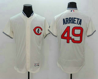 Men's Chicago Cubs #49 Jake Arrieta Cream Flexbase Majestic 1929 Collection Jersey