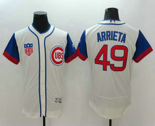 Men's Chicago Cubs #49 Jake Arrieta Cream Flexbase Majestic 1942 Collection Jersey