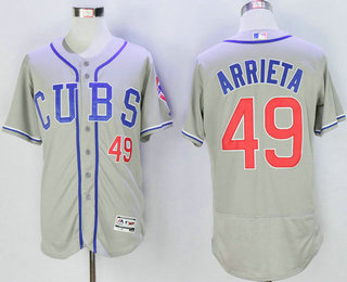 Men's Chicago Cubs #49 Jake Arrieta Gray CUBS 2016 Flexbase Majestic Baseball Jersey