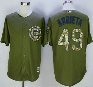 Men's Chicago Cubs #49 Jake Arrieta Green Camo New Cool Base Jersey