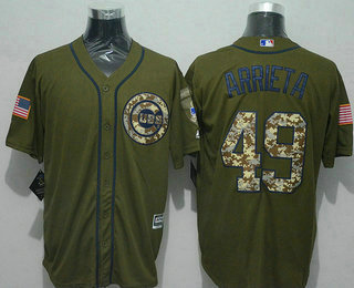 Men's Chicago Cubs #49 Jake Arrieta Green Salute to Service Jersey