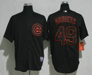 Men's Chicago Cubs #49 Jake Arrieta Lights Out Black Pinstripe Stitched MLB Majestic Cool Base Jersey