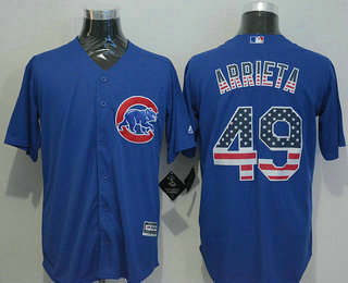 Men's Chicago Cubs #49 Jake Arrieta USA Flag Fashion Blue New Cool Base Jersey