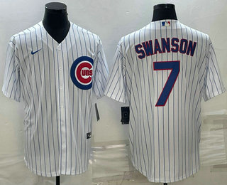 Men's Chicago Cubs #7 Dansby Swanson White Stitched MLB Cool Base Nike Jersey