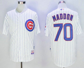 Men's Chicago Cubs #70 Joe Maddon Home White Pinstripe Authentic Cool Base Jersey