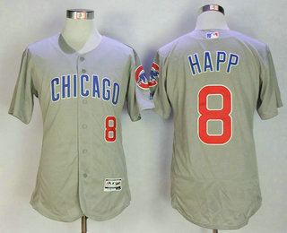 Men's Chicago Cubs #8 Ian Happ Gray Road Stitched MLB Majestic Flex Base Jersey