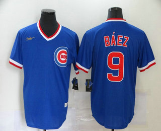 Men's Chicago Cubs #9 Javier Baez Blue Pullover Cooperstown Collection Stitched MLB Nike Jersey