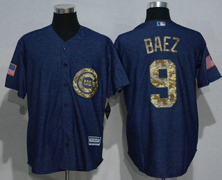 Men's Chicago Cubs #9 Javier Baez Blue Salute to Service Majestic Baseball Jersey