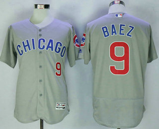 Men's Chicago Cubs #9 Javier Baez Gray Road Stitched MLB 2016 Majestic Flex Base Jersey