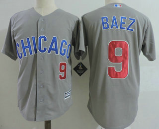 Men's Chicago Cubs #9 Javier Baez Gray Road with Small Number Stitched MLB Majestic Cool Base Jersey