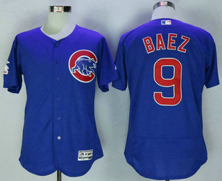 Men's Chicago Cubs #9 Javier Baez Gray Royal Blue Stitched MLB 2016 Majestic Flex Base Jersey