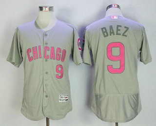 Men's Chicago Cubs #9 Javier Baez Gray with Pink Mother's Day Stitched MLB Majestic Flex Base Jersey