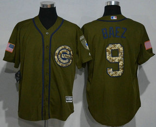 Men's Chicago Cubs #9 Javier Baez Green Salute To Service Stitched MLB Majestic Cool Base Jersey