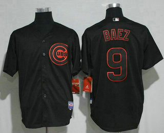 Men's Chicago Cubs #9 Javier Baez Lights Out Black Pinstripe Stitched MLB Majestic Cool Base Jersey