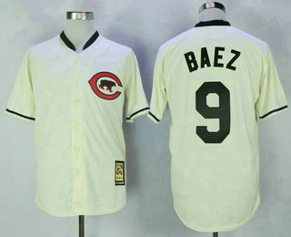 Men's Chicago Cubs #9 Javier Baez Majestic Cream Turn Back the Clock Stitched MLB Majestic Cooperstown Collection Jersey