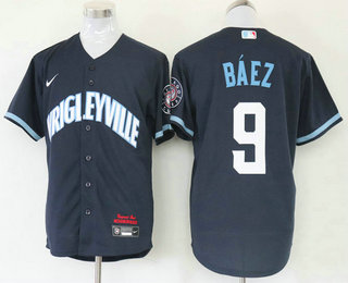 Men's Chicago Cubs #9 Javier Baez Navy Blue 2021 City Connect Stitched MLB Cool Base Nike Jersey