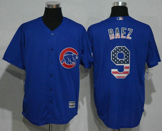 Men's Chicago Cubs #9 Javier Baez Royal Blue Stitched MLB USA Flag Fashion Jersey