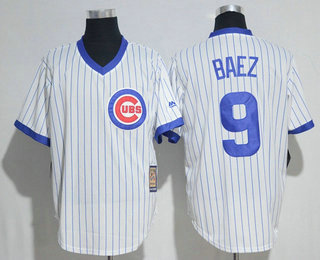 Men's Chicago Cubs #9 Javier Baez White Pullover 1994 Cooperstown Collection Stitched MLB Majestic Jersey