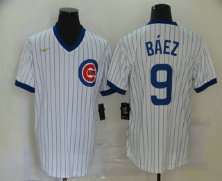 Men's Chicago Cubs #9 Javier Baez White Pullover Cooperstown Collection Stitched MLB Nike Jersey