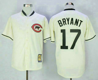 Men's Chicago Cubs 17 Kris Bryant Cream Turn Back the Clock Stitched MLB Majestic Cooperstown Collection Jersey