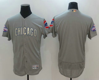 Men's Chicago Cubs Blank Gray World Series Champions Gold Stitched MLB Majestic 2017 Flex Base Jersey