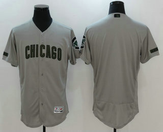 Men's Chicago Cubs Blank Gray with Green Memorial Day Stitched MLB Majestic Flex Base Jersey