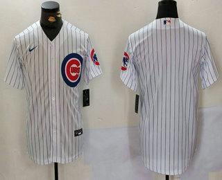 Men's Chicago Cubs Blank White With Patch Stitched Cool Base Nike Jersey