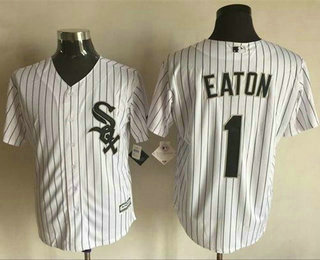 Men's Chicago White Sox #1 Adam Eaton White(Black Strip) New Cool Base Jersey