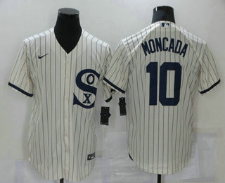 Men's Chicago White Sox #10 Yoan Moncada 2021 Cream Field of Dreams Name Cool Base Stitched Nike Jersey