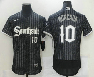 Men's Chicago White Sox #10 Yoan Moncada Black 2021 City Connect Stitched MLB Flex Base Nike Jersey