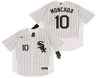 Men's Chicago White Sox #10 Yoan Moncada White Pinstripe Stitched MLB Flex Base Nike Jersey