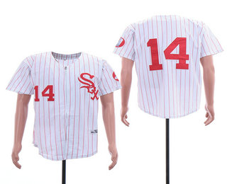 Men's Chicago White Sox #14 Bill Melton White with Red Pinstirpe Zipper 1972 Throwback Jersey By Mitchell & Ness