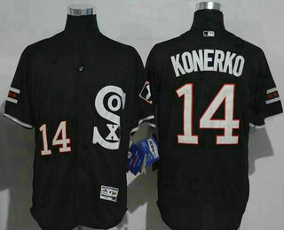 Men's Chicago White Sox #14 Paul Konerko Black Retro Stitched MLB 2016 Majestic Flex Base Jersey