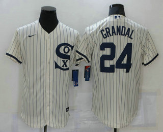 Men's Chicago White Sox #24 Yasmani Grandal 2021 Cream Navy Field of Dreams Name Flex Base Stitched Jersey