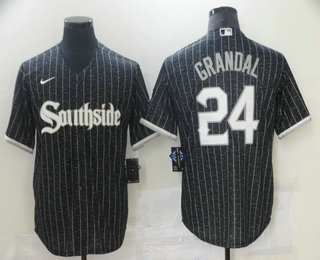 Men's Chicago White Sox #24 Yasmani Grandal Black 2021 City Connect Stitched MLB Cool Base Nike Jersey