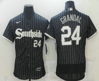 Men's Chicago White Sox #24 Yasmani Grandal Black 2021 City Connect Stitched MLB Flex Base Nike Jersey