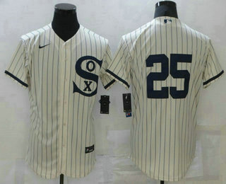 Men's Chicago White Sox #25 Andrew Vaughn 2021 Cream Navy Field of Dreams Flex Base Stitched Jersey