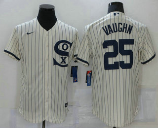 Men's Chicago White Sox #25 Andrew Vaughn 2021 Cream Navy Field of Dreams Name Flex Base Stitched Jersey